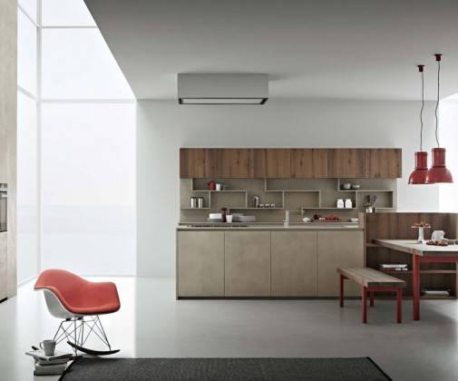 cucina moderna in legno con penisola