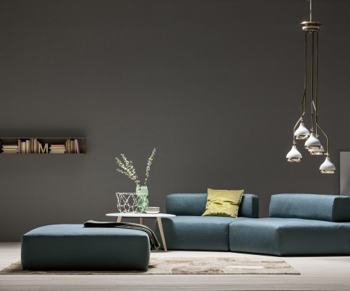 divano moderno pelle blu mare