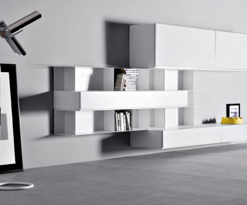 libreria soggiorno moderna bianca pianca