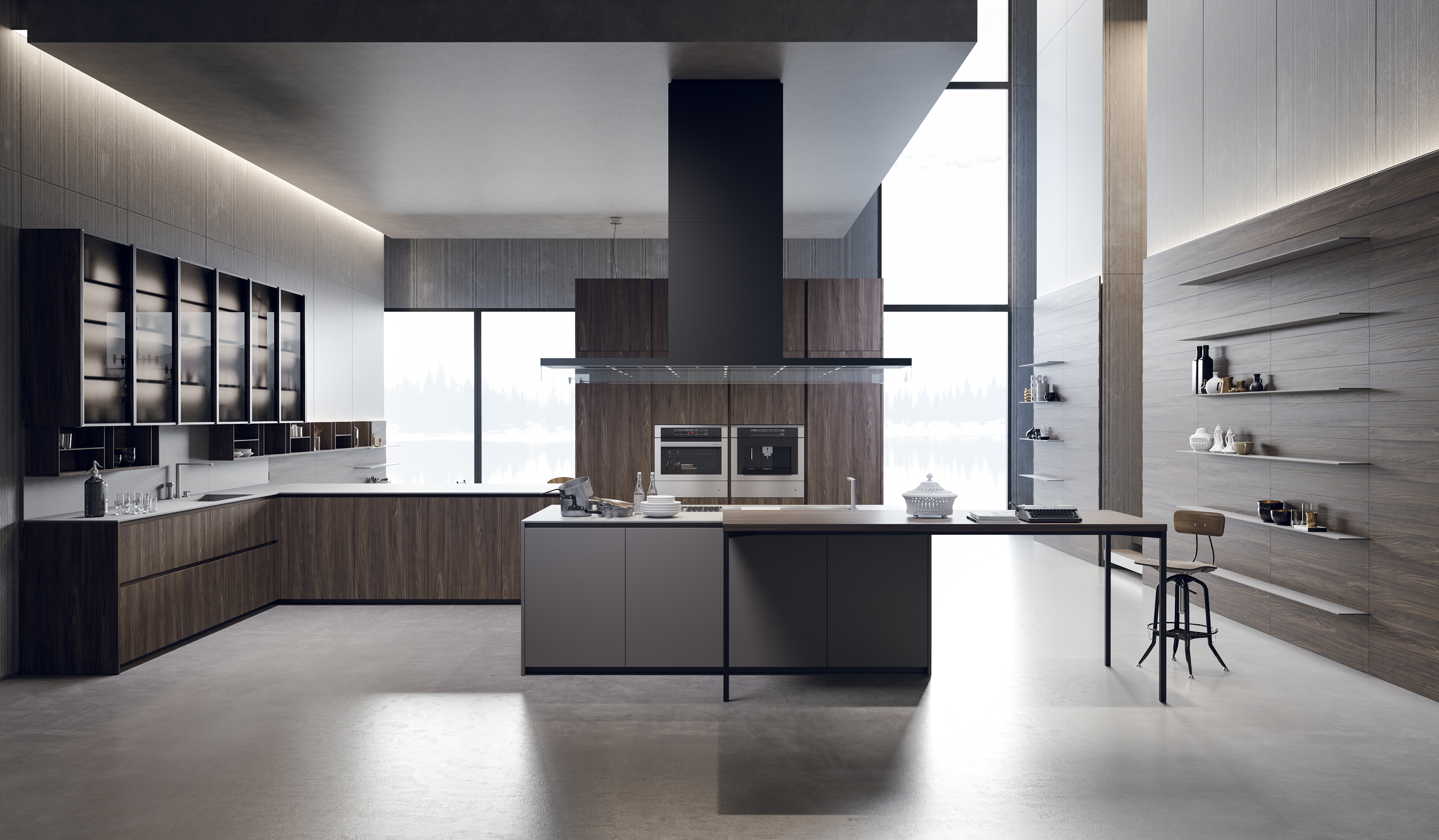 cucina moderna color grigio legno