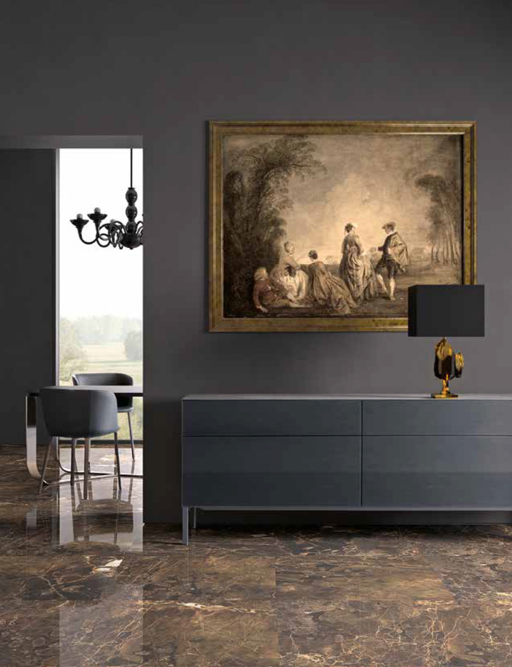 soggiorno sala da pranzo parete colorata